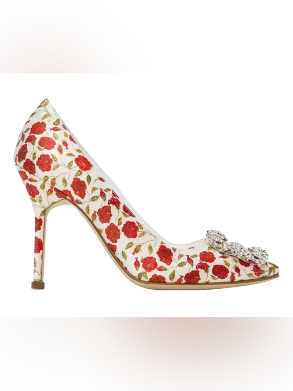 New! Manolo Blahnik Floral Hangisi Silk Blend Crystal Heels White Womens Size 39